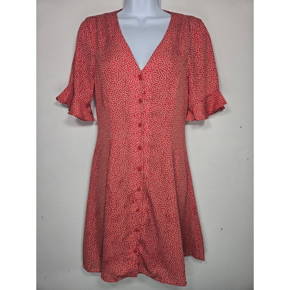 European Summer/90's vibes Lulus Women's Rust Red Print Button Up Dress. Size XS - Picture 2 of 13